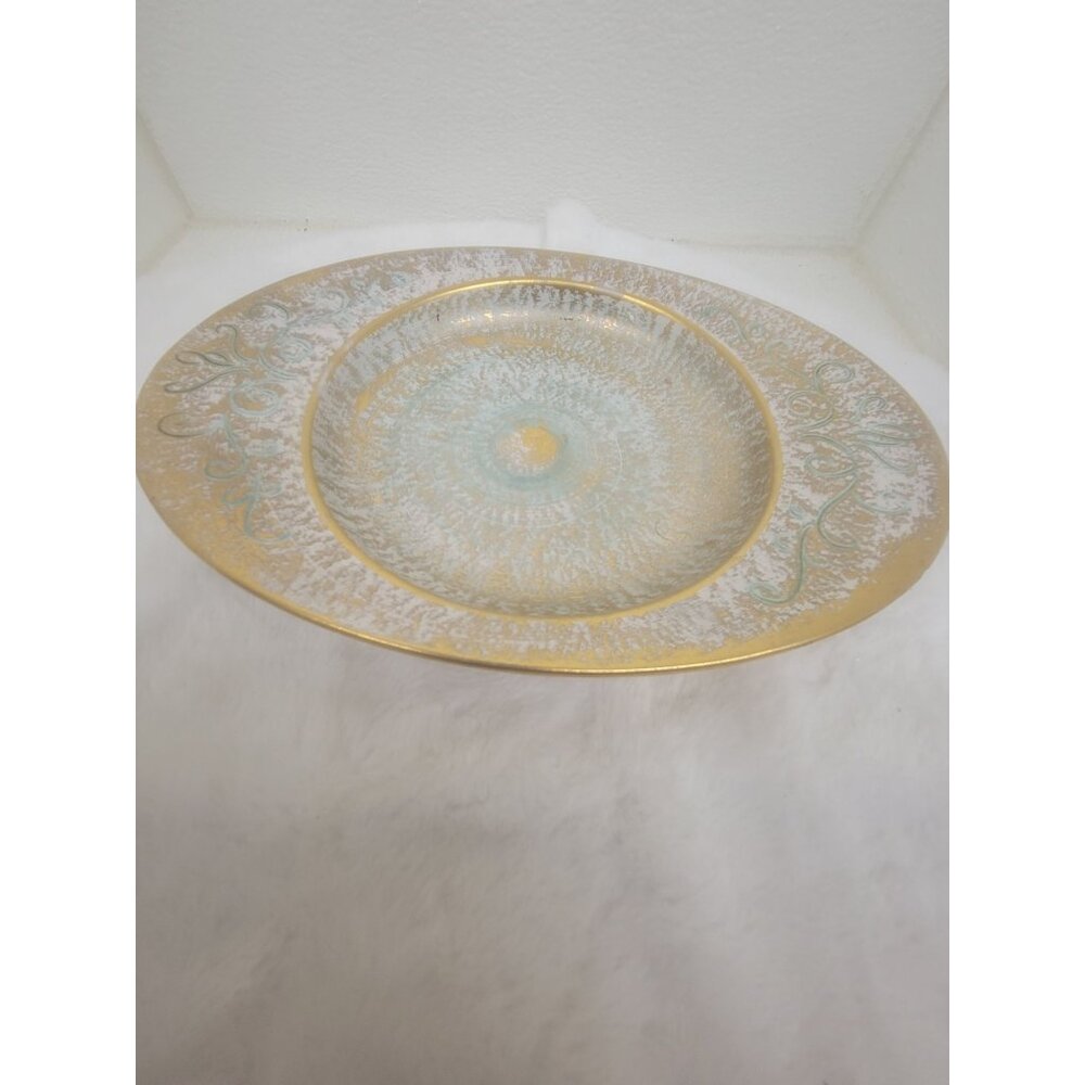 Vintage Stangl Art Pottery Hand Painted Turquoise and Gold Oval Dish